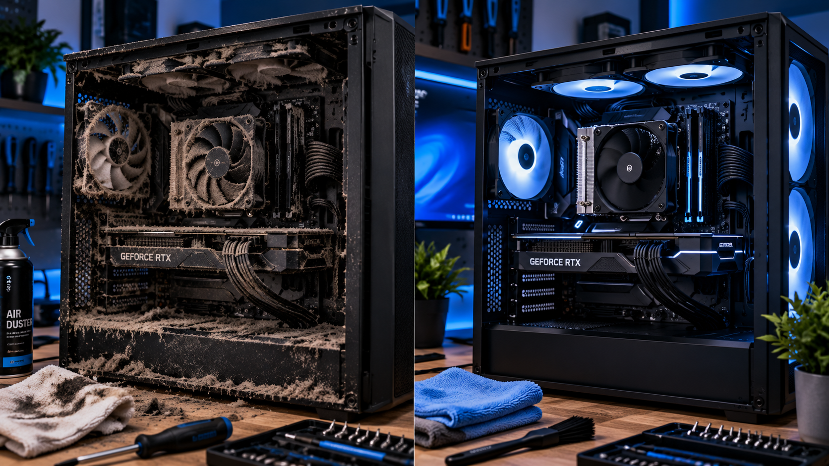 Desktop computer being professionally cleaned